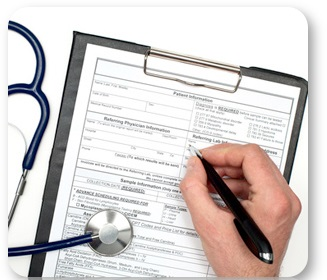 Stethoscope and patient data sheet.